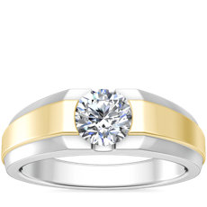 NEW Men&#39;s Semi-Bezel Two-Tone Engagement Ring in 18k White and Yellow Gold
